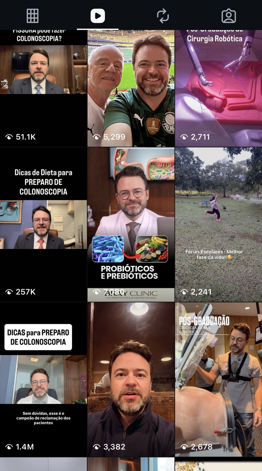 Grade de vídeos de um médico especialista com 1,4 milhão de views num vídeo