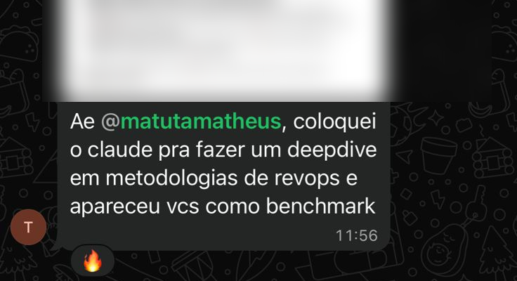 Mensagem de WhatsApp: coloquei o Claude para fazer um deep dive em metodologias de RevOps e apareceu vocês como benchmark